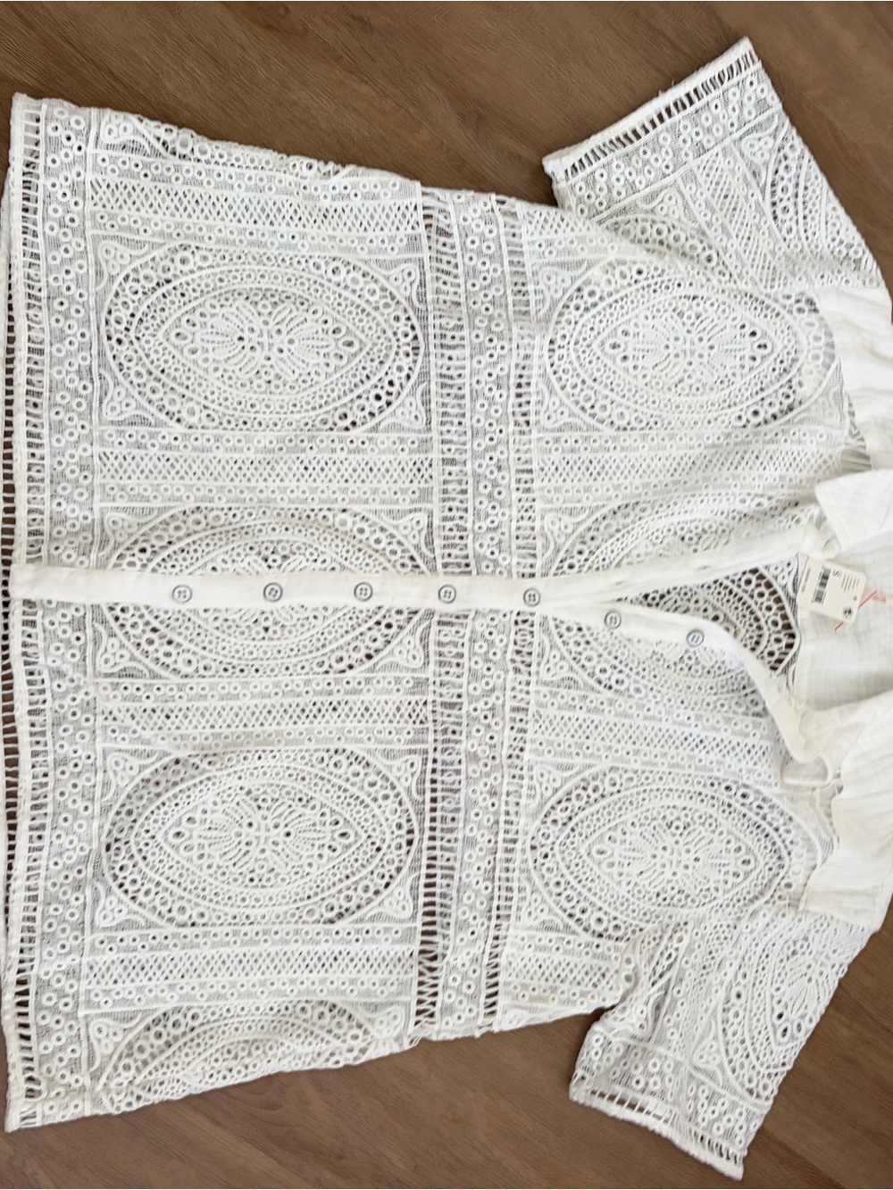 Free People White Crochet Lace Button-Up Top